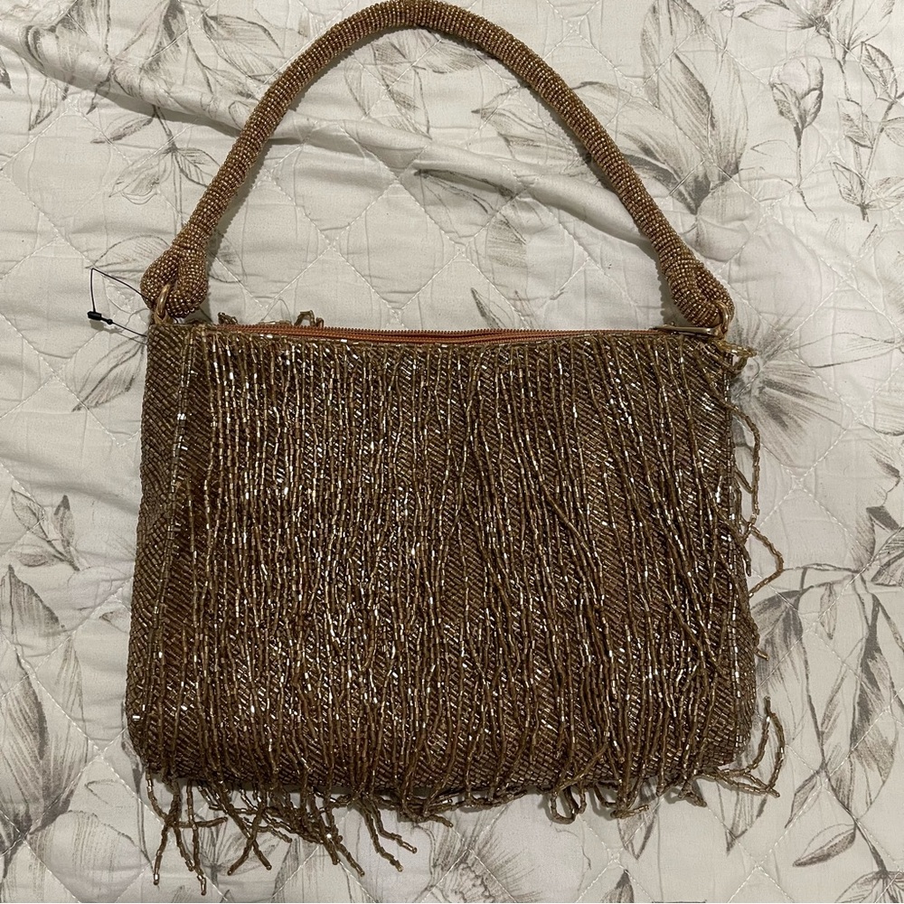 Goldish LULUS beaded hand bag